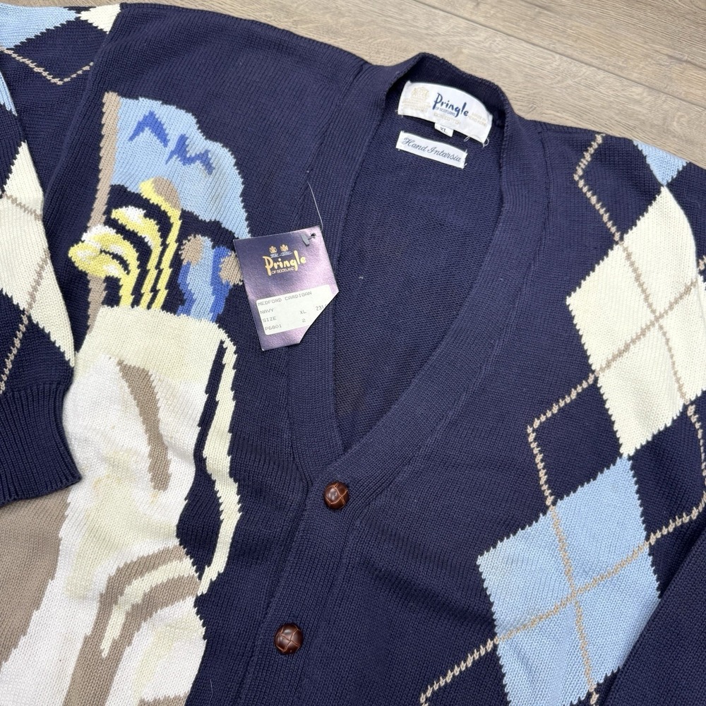 VTG Pringle Golf Argyle Cardigan Sweater Men's‎ Sz XL Grandpa FLAW